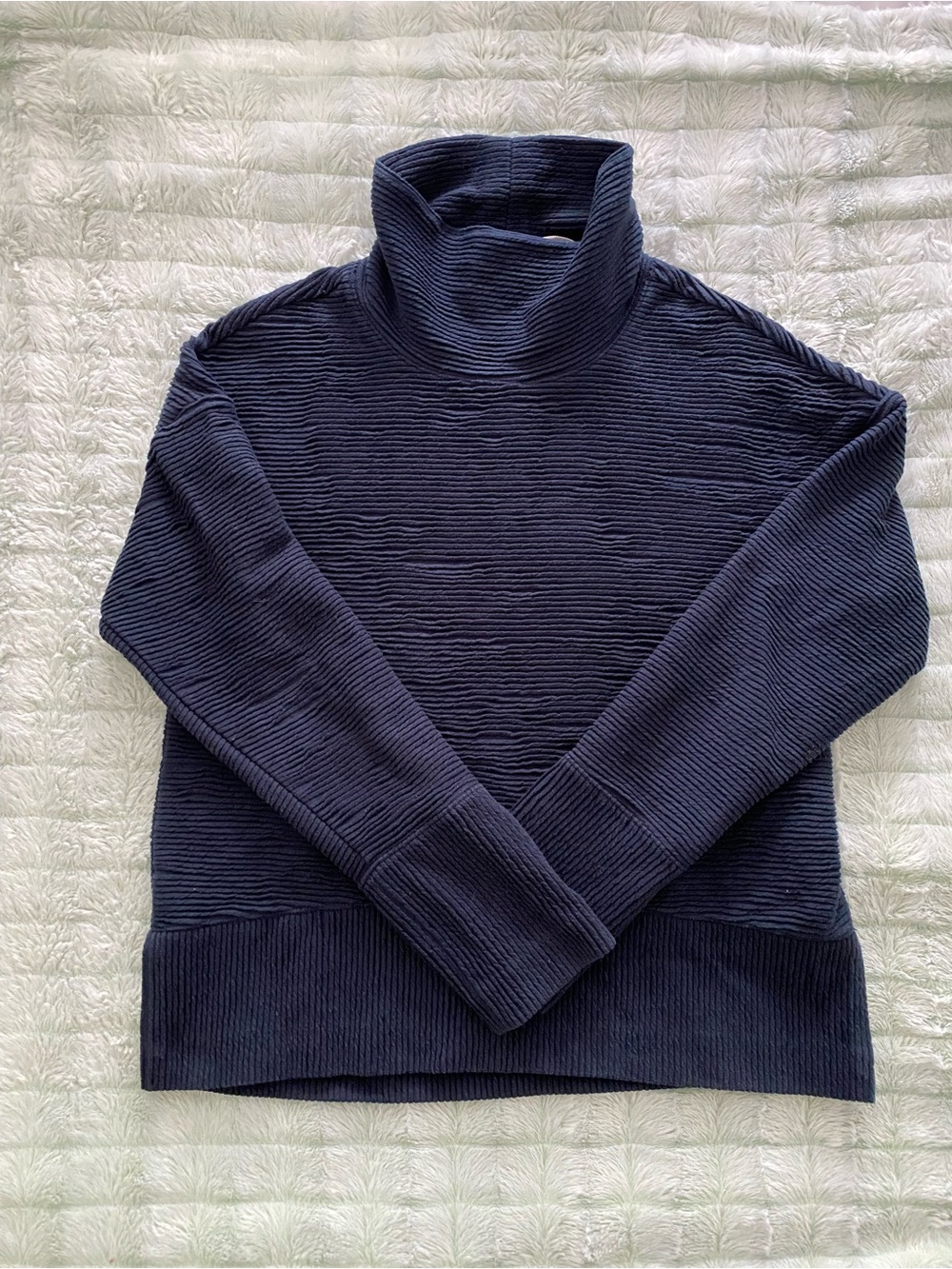 CALIA Ribbed Turtleneck Sweater in Navy Blue — Small